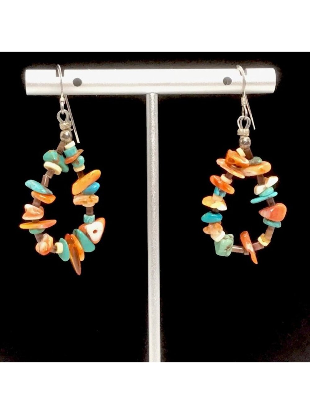 Sterling Silver Turquoise Spiny Oyster Hoop Earrings 1.75”